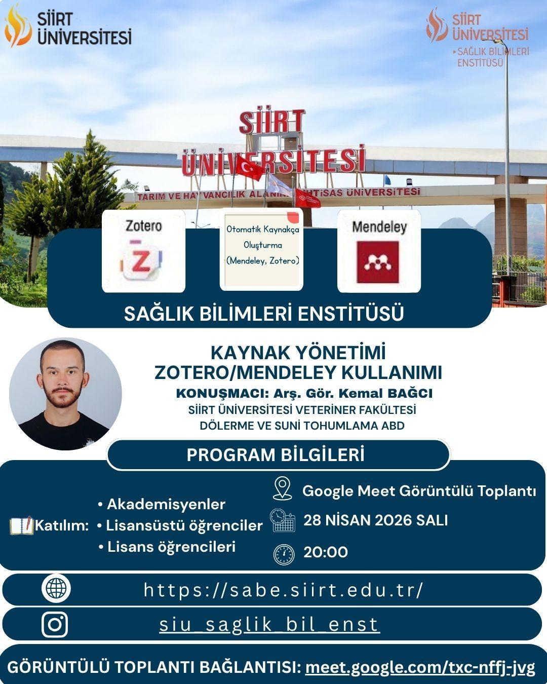 Araştırma Görevlimiz Kemal BAĞCI’ya Başarılı Sunumu İçin Tebrik ve Teşekkür Mesajı